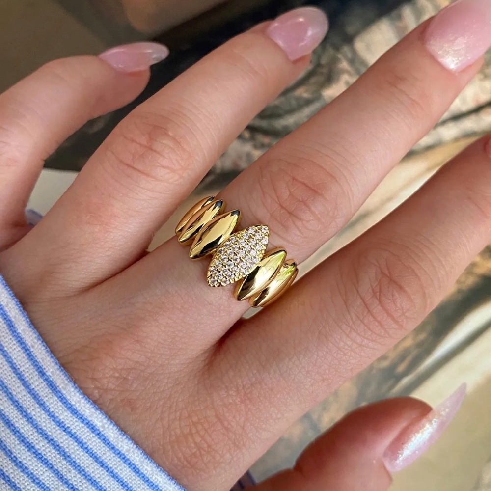 Gold & Silver Women’s Open Ring | Real Zirconia | Modern Design